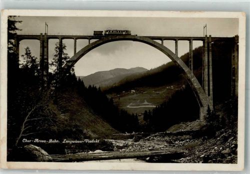 7057 Langwies 1929 Foto AK Eisenbahn Chur-Arosa-Bahn Langwieser Viadukt