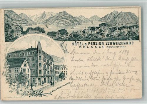 6440 Brunnen 1899 BOAKC Hotel Pension Schweizerhof Vorläufer Lithographie