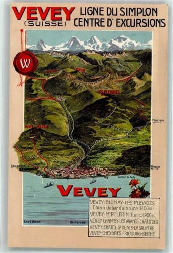 1800 Vevey 1912 - Ligne du Simplon Vogelschau