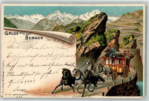 Fünfspänner Verlag Schlumpf Postkutsche Schweiz Lithographie