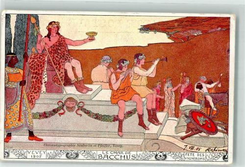 1800 Vevey Künstlerkarte sign Bieler Fete des Vignerons 1905 Le Char de Bacchus