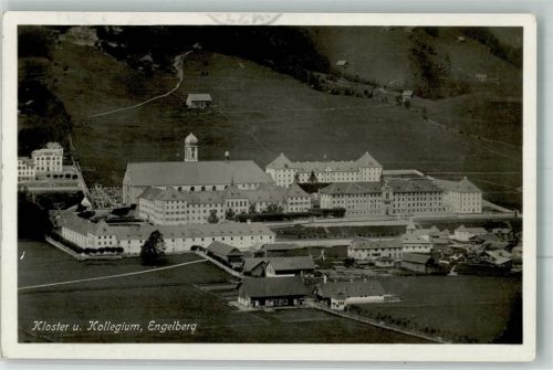 6390 Engelberg 1932 Foto AK Kirche Kloster Kellegium