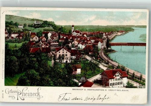 9424 Rheineck Foto AK Bahnhof Gasthaus z. Drahtseilbahn