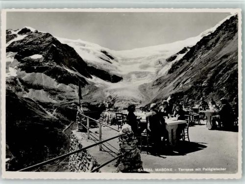 7710 Alp Grüm - Restaurant Sassal Masone Terrasse mit Palügletscher