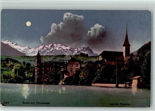 3700 Spiez Mondschein Blick nach Spiez am Thunersee Lac de Thoune