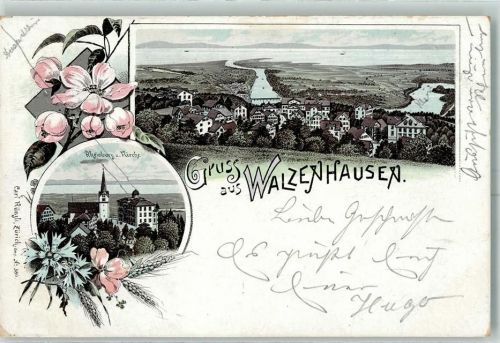 9428 Walzenhausen 1896 Lithographie Rheinburg Kirche
