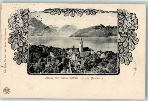6354 Vitznau 1903 - Vitznau mit Vierwaldstätter See und Bahntrace KAstanienblätter