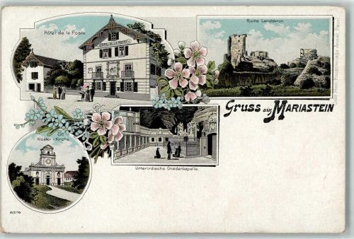 4115 Mariastein 1899 Lithographie Hotel de la Poste Ruine Landskron Kloster Kirche Unterirdische Gnadenkapelle
