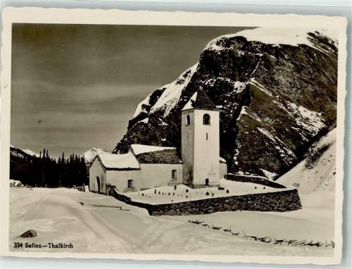 7109 Thalkirch Foto AK Kirche Winter Safien