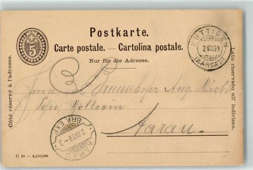 5024 Küttigen 1899 Ganzsache 5 Rappen