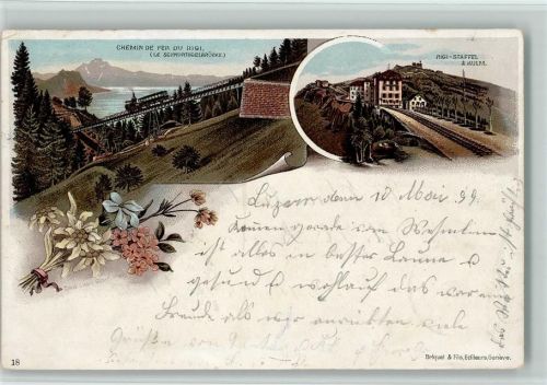 6410 Rigi Staffel 1899 Lithographie Bergbahn, Chemin de Fer du Rigi AK