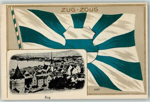 6300 Zug Zugo Prägedruck Fahne Wappen Lithographie