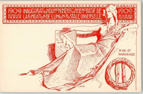 Künstlerkarte sign. Linck Gründung des Weltpostvereins 1909