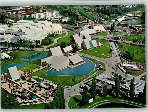 1000 Lausanne Losanna 1964 - Expostion nationale suisse 41. Vue aérienne de la voie suisse avec le carrefour central et le télécanapé