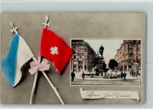 8000 Zürich - Bahnhofplatz Brunnen Fahnen
