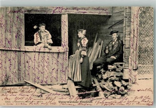 6370 Stans 1903 Foto AK Tracht Pfeife Unterwalden