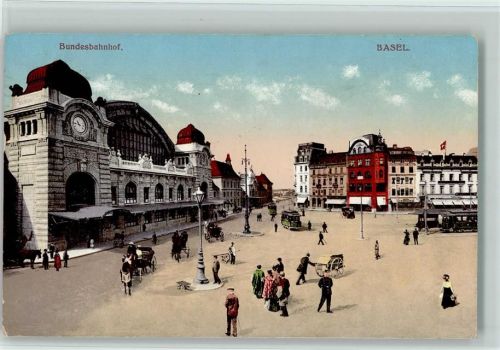 Basel Bâle Bundesbahnhof Pferdekutschen Bahnhof Schweiz 1921