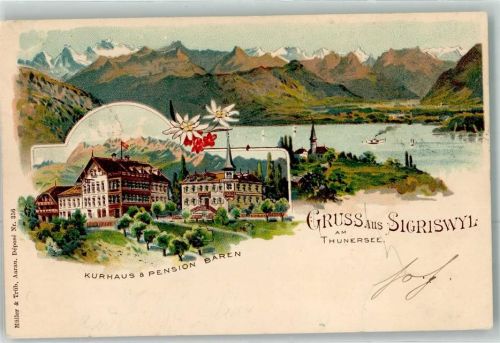 3655 Sigriswil 1898 Lithographie Kurhaus Pension Bären Thunersee