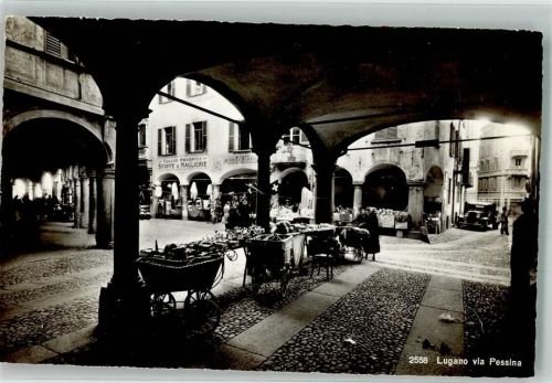 6900 Lugano Foto AK Marktszene Geschäft via Pessina