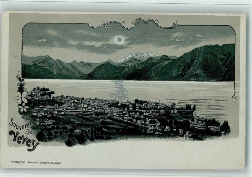 1800 Vevey 1899l Lithographie / Mondschein Gruss aus - Kunstanstalt Lautz 10552, gute Erhaltung AK