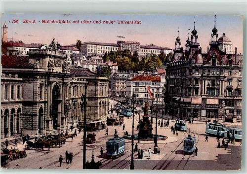 8000 Zürich - Bahnhofplatz Alte und neue Universität Pferdekutschen Trams No 8