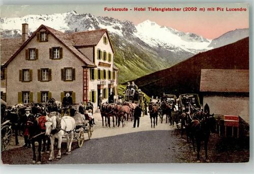 Furka Foto AK Postkutsche Hotel Ttiefengletscher