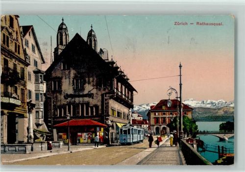 8000 Zürich 1919 - Rathausquai Abendrot Tram