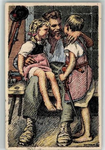 Soldat mit seinen beiden Kindern Nationalspende für unsere Soldaten und ihre Familien Militär Schweiz Künstlersteindruck