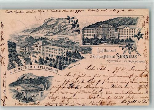 7249 Serneus 1904 BOAKC Lithographie Gasthaus Schwefelbad J. P. Mettier-Tuffli Vorläufer