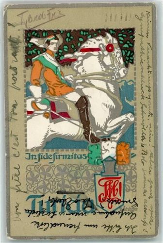 Gebrauchsspuren Infidefirmitas Turicia Pferd Wappen Studentika Künstlerkarte
