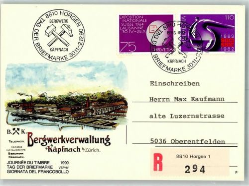 8810 Horgen 1990 Sonderstempel Tag der Briefmarke Bergwerkverwaltung Käpfnach FOTO KEINE AK