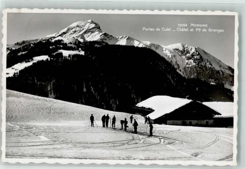 1875 Morgins Foto AK Winter Skifahrer Portes de Culet Chatel de Granges