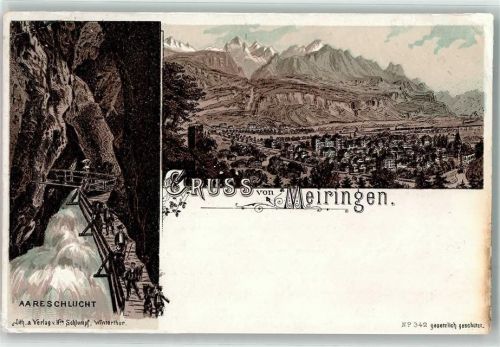 3860 Meiringen 1897 Lithographie Aareschlucht
