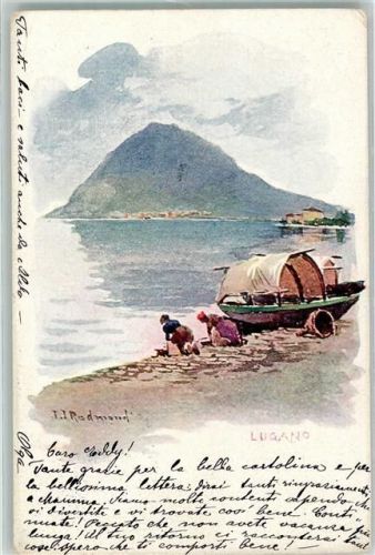6900 Lugano 1909 Gebrauchsspuren sign. Redmond Waschfrauen Künstlerkarte