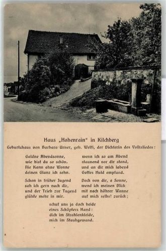 8802 Kilchberg ZH Lieder AK Haus Hohenrain Geburtshaus Barbara Urner
