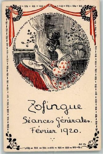 4800 Zofingen 1920 Künstlerkarte Seances Generales Fevrier Frau Sticken sign