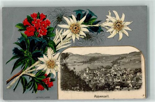 9050 Appenzell 1912 Prägedruck Kirche Blumen