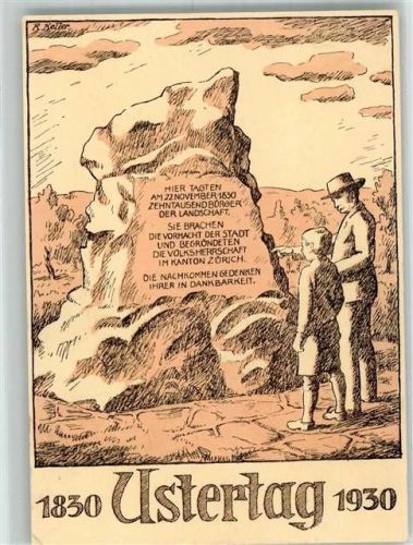 8610 Uster 1931 Lithographie / Künstlerkarte Ustertag Denkmal 1830 1930 sign. Keller