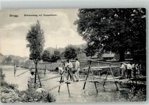 5200 Brugg AG 1910 Foto AK Brückensteg mit Doppelbahn Feldpost Militärpost
