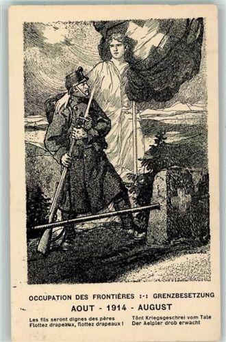 WK I Grenzbesetzung 1914 Helvetia AK Militär Schweiz 1914 Künstlerkarte