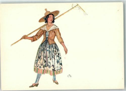 1800 Vevey Künstlerkarte Fête des Vignerons 1927 Série des Saisons Faneuse sign. E. St. B.