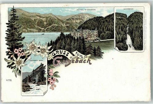 3855 Brienz BE Lithographie Hotel Giessbach Giessbach Bahn