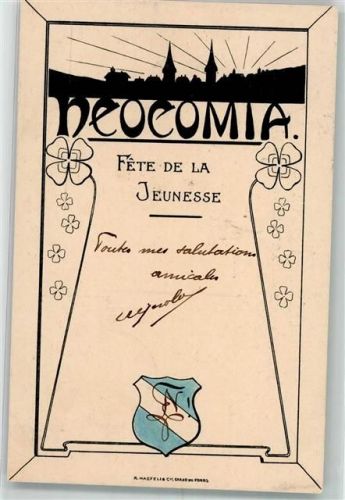 2300 La Chaux-de-Fonds 1906 Lithographie Neocomia Fete de la Jeunesse Studentika Studentenwappen