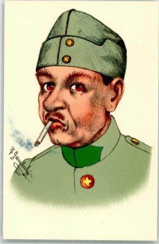 Soldat Humor sign. Gautschi Militär Schweiz Künstlerkarte