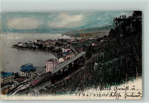 1820 Montreux 1906 Gebrauchsspuren Chemin de fer de Terriet Glion , Bergbahn , Verlag J.J.