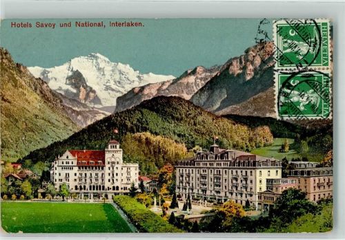 3800 Interlaken 1914 - Hotel Savoy und National Frankatur vorne