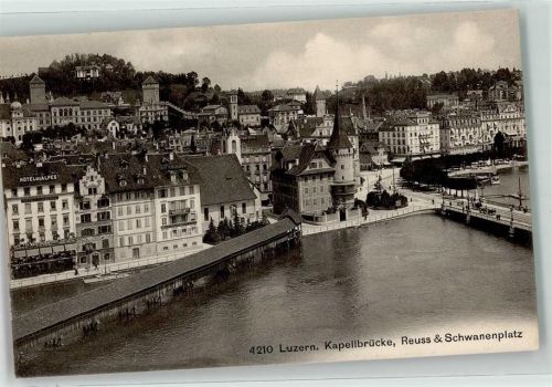 6000 Luzern Lucerne - Kapellbrücke Reuss Schwanenplatz