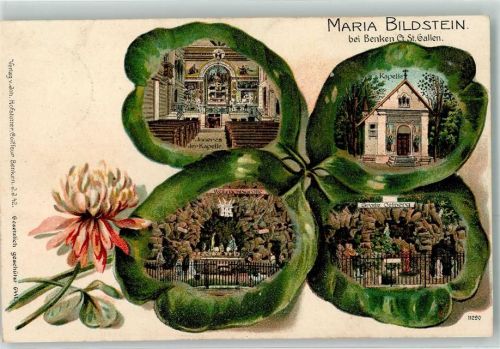 8717 Benken SG Prägedruck Maria Bildstein Grotte Oelberg Weihnachtsgrotte Inneres d. Kapelle