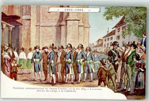 1000 Lausanne Losanna Lithographie / Künstlerkarte Uniform Grand Conseil 1803