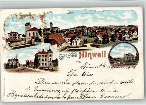 8340 Hinwil 1903 BOAKC Lithographie Pfarrhaus Kirche Bahnhofstraße Dürtnerstraße